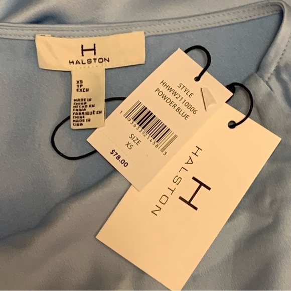 H Halston Glacier Blue Draped Neck Blouse Size XS Statement - Picture 4 of 7